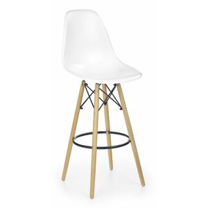 Barová židle PALCA – plast, buk, kov, bílá