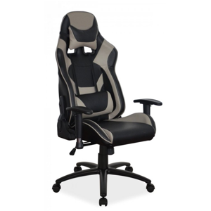 Herní otočná polohovací židle DRAGON – PU kůže, šedočerná, nosnost 140 kg