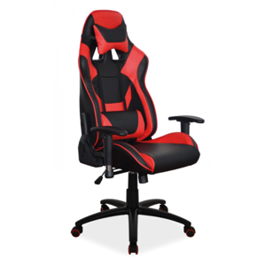 Herní otočná polohovací židle DRAGON – PU kůže, červenočerná, nosnost 140 kg
