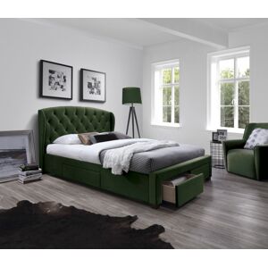 Dvoulůžková postel SABRINA –⁠ 160x200, látka, tmavě zelená