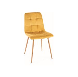 Jídelní židle MILA — kov, látka, dekor dub / více barev Žlutá
