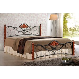 Dvoulůžková postel VALENTINA –⁠ 160x200, kov/dřevo, černá/třešeň