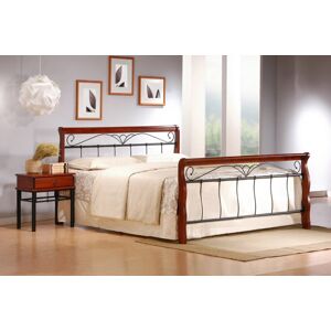 Dvoulůžková postel VERONICA –⁠ 160x200, kov/dřevo, černá/třešeň